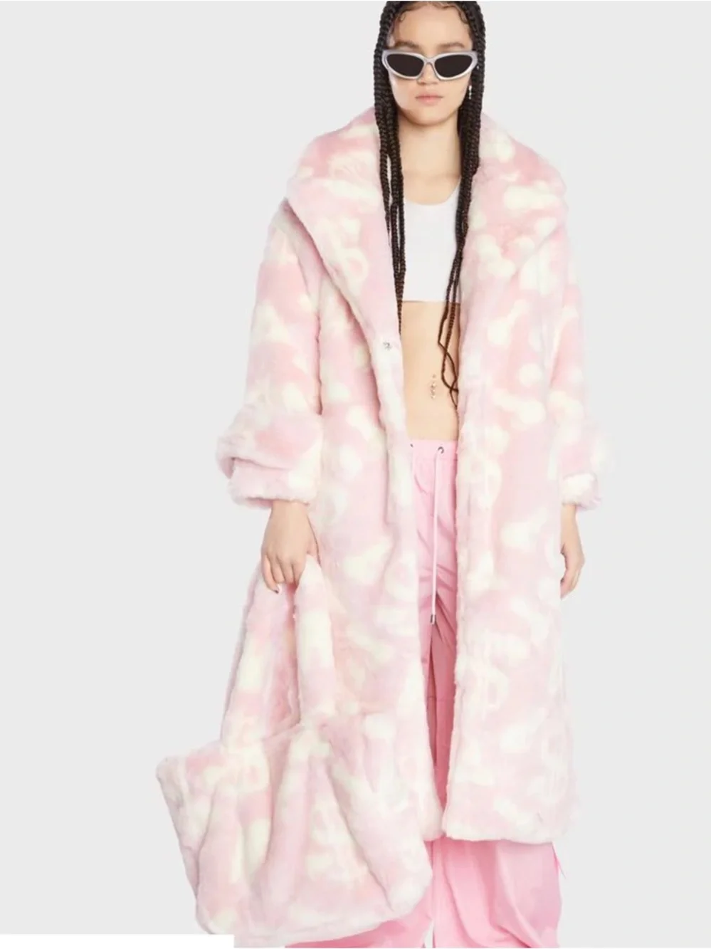 NWT Namilia PINK DICK DOLLAR FAUX FUR COAT Size S